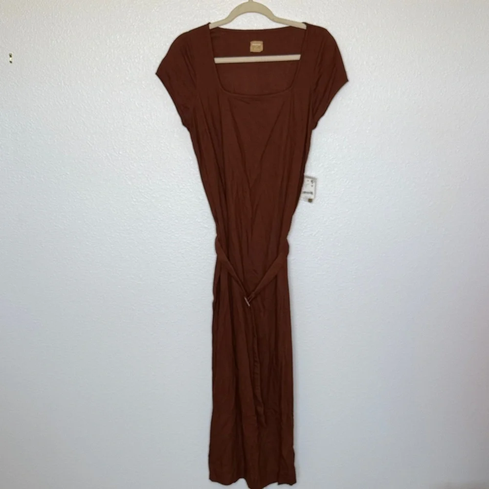 Free People Free-est Trop Belle Midi Dress Honey Bronze Belted Small $98MSRP NWT - Picture 3 of 7